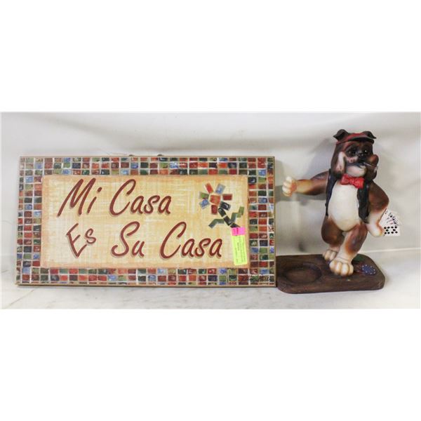 MI CASA ES SU CASA SIGN WITH POKER DOG CERAMIC