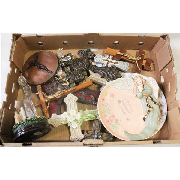 LARGE FLAT OF CROSSES ANE RELIGIOUS PLATES