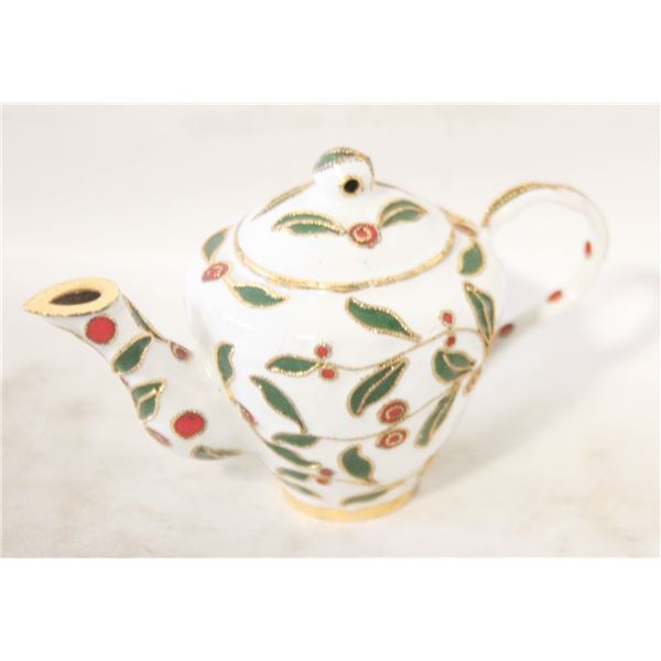 VTG MINI GENUINE CLOISONNE TEAPOT ON ENAMEL