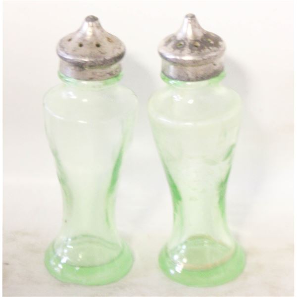 PAIR URANIUM GLASS SALT PEPPER SHAKERS