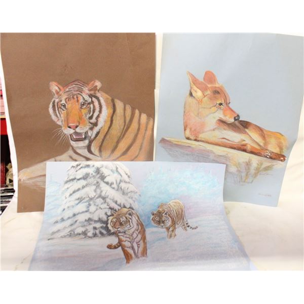 3 WILDLIFE ORIGINAL SKETCHES -ONE SLIGHTLY