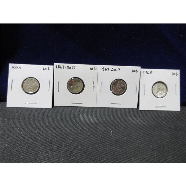 4 -  Canadian Dimes, 1962, 2001, 2 x Canada 150