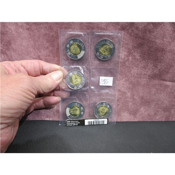 2012 - 5 pack of $2.00 HMS Shannon Circulation coin