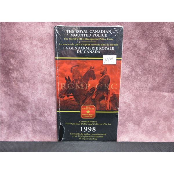 1998 Commemorative NWMP Sterling Silver Dollar & Collector Pin Set - sealed