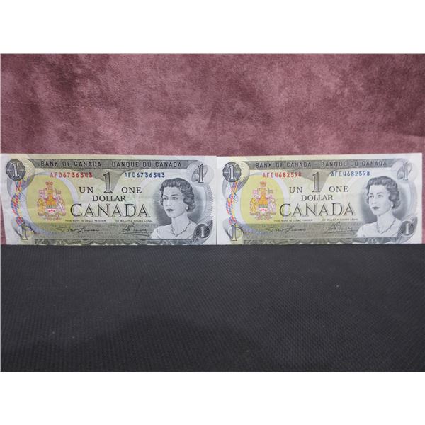 1973 2 x Canadian 1 dollar bills
