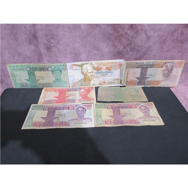 assorted paper notes Bank of GHANA, various denominations and years
