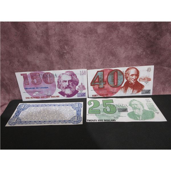 non-governmental odd denominational paper bills- 25, 40 & 150 non-Canadian bank notes.
