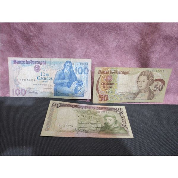 3 x "Banco de Portugal" bank notes, circulated
