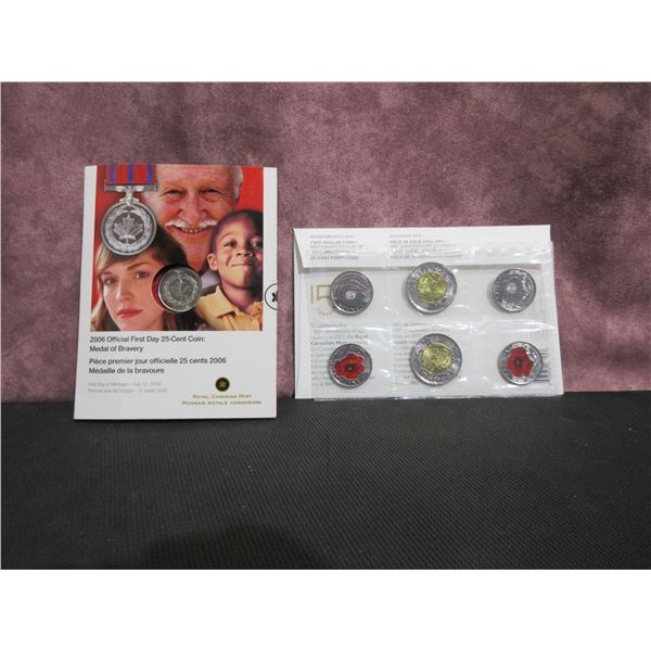 2006 - "official first day minting" 25 cent  Medal of Bravery, 2017 two dollar coin- 100th Anniversa