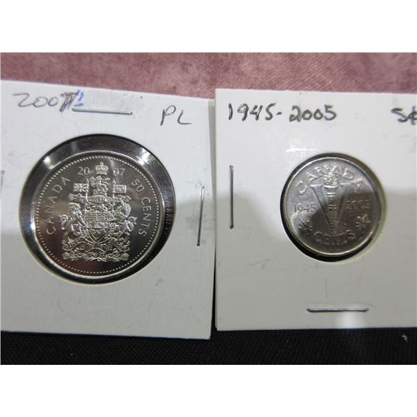 1945-2005 'V' nickel, 2007 half dollar