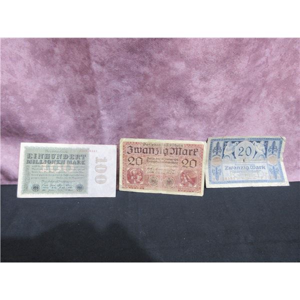 1918 Reichsbanknotes x2; 1923 Reischbanknote 100,000,000 mark note