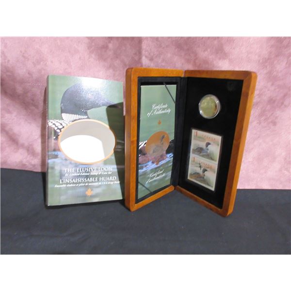 2004 - The Elusive Loon $1 Stamp and Coin set, wood case