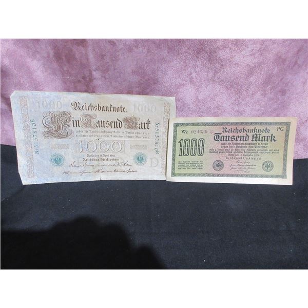 Imperial German 1000 mark note, April 1910; Weimar Republic January 1922, 1000 mark note VG conditio