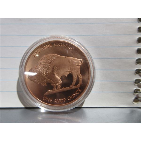 Buffalo / Indian Head 1 Ounce AVDP 999 Fine Copper