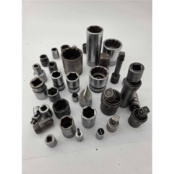 Group of Assorted Snap-On sockets and OTC 1/2" Drive 4 Wheel Drive Spindle Nut Socket