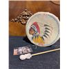Image 1 : Hand-Painted Native-Style Drum With Beater, Postcard 'Chief Running Horse & Family' 1962