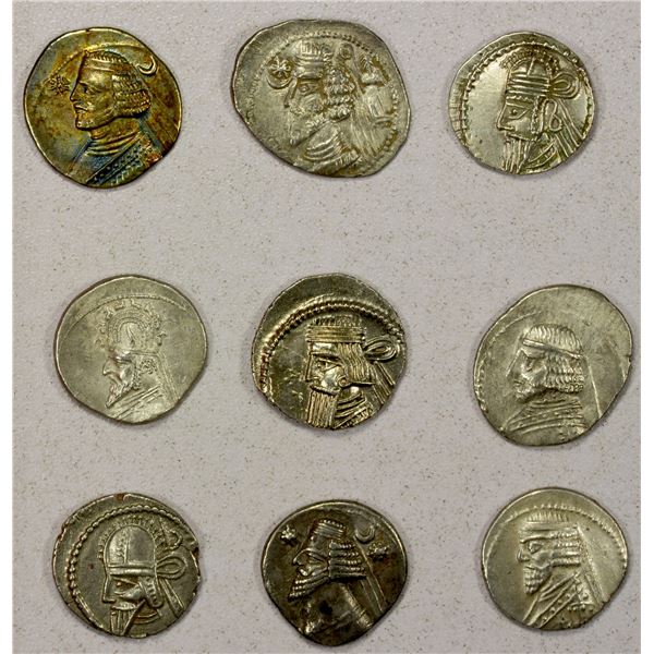 ANCIENT PERSIA: PARTHIAN KINGDOM: LOT of 9 AR drachms