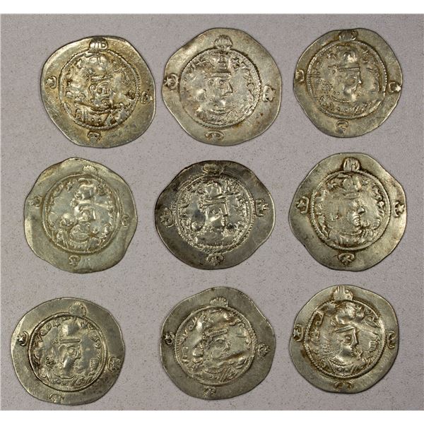 ANCIENT PERSIA: SASANIAN KINGDOM: Hormizd IV, 579-590, LOT of 9 silver drachms