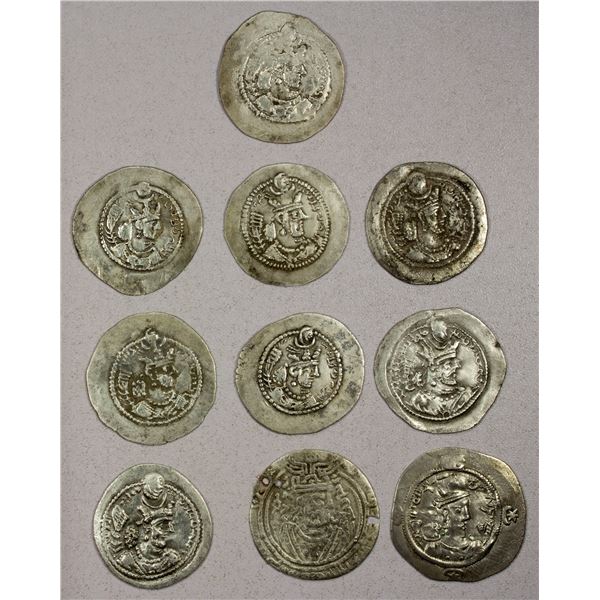 ANCIENT PERSIA: SASANIAN KINGDOM: LOT of 10 silver dirhams