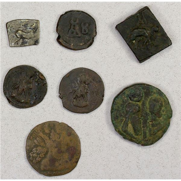 ANCIENT PERSIA: SASANIAN KINGDOM & ANICENT INDIA: LOT of 6 copper and 1 silver coin