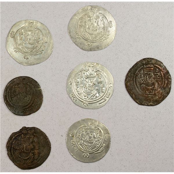 EARLY ISLAMIC: TABARISTAN: LOT of 5 Tabaristan and 2 Arab-Sasanian coins