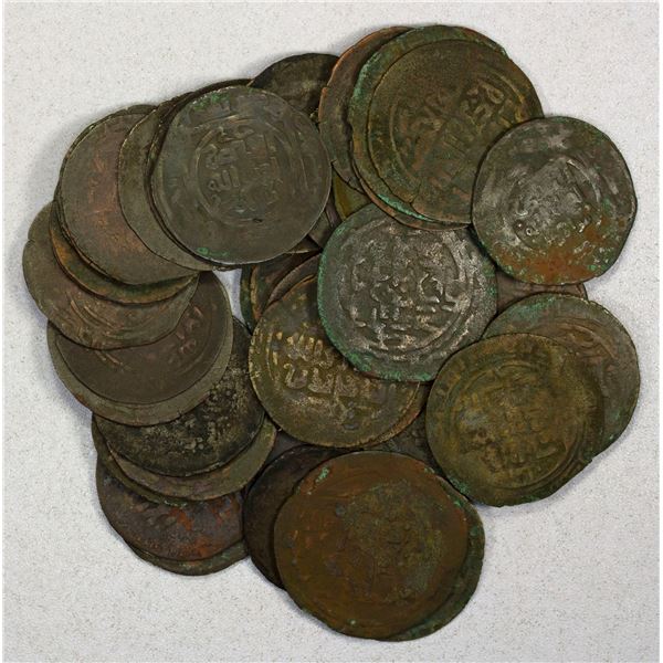 EARLY ISLAMIC: QARAKHANID: LOT of 47 broad size copper "dirhams"
