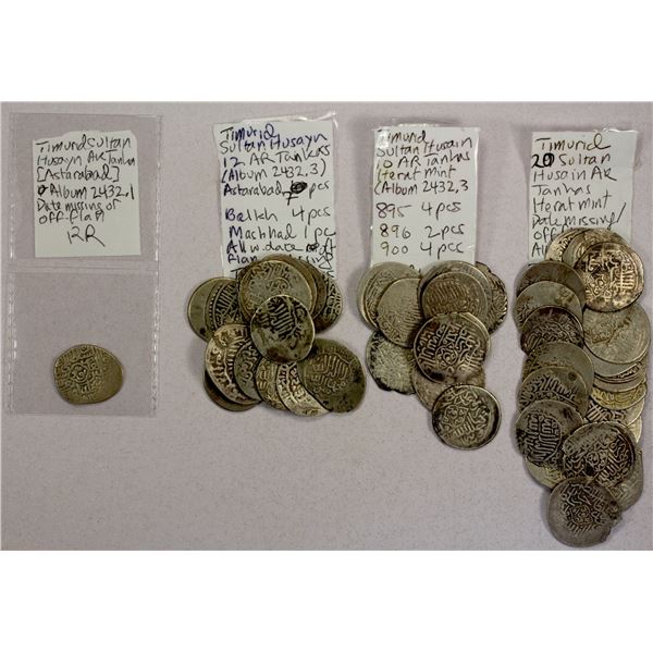 EARLY ISLAMIC: TIMURID: Sultan Husayn, 1469-1506, LOT of 43 silver tankas