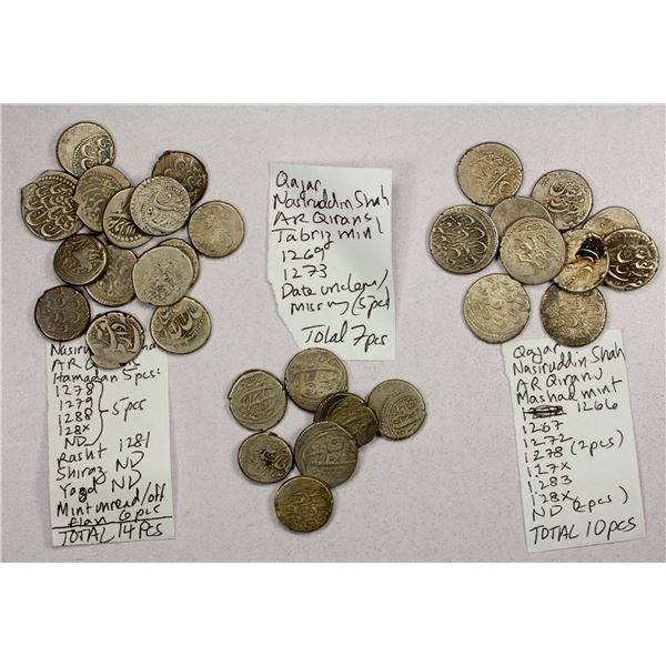 IRAN: QAJAR: Nasir al-Din Shah, 1848-1896, LOT of 31 silver qirans