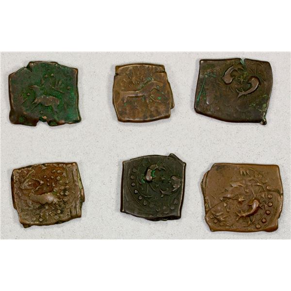 EARLY ISLAMIC: CIVIC COPPER: LOT of 6 square copper fulus