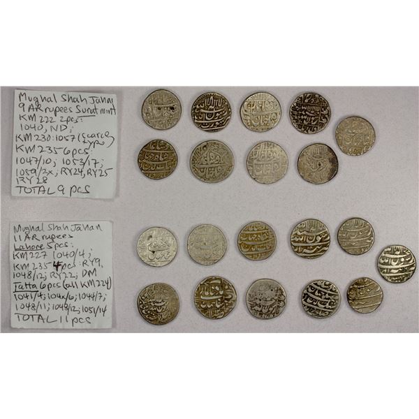 INDIA: MUGHAL: Shah Jahan I, 1628-1658, LOT of 20 silver rupees