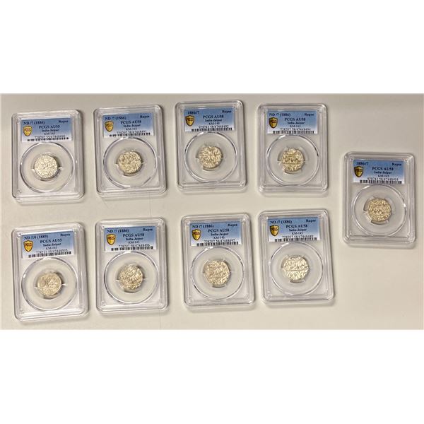 INDIA: JAIPUR: Madho Singh II, 1880-1922, LOT of 9 certified AR rupees