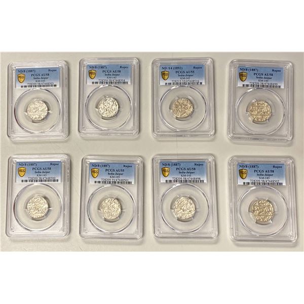 INDIA: JAIPUR: Madho Singh II, 1880-1922, LOT of 8 certified AR rupees