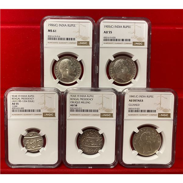 BRITISH INDIA: LOT of 5 certified AR rupees