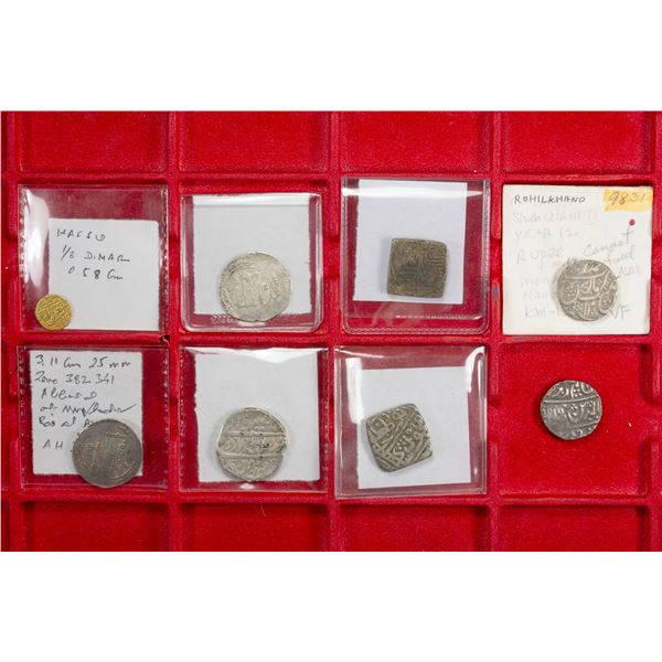 INDIA & ISLAMIC LOT of 7 silver and 1 small gold coin