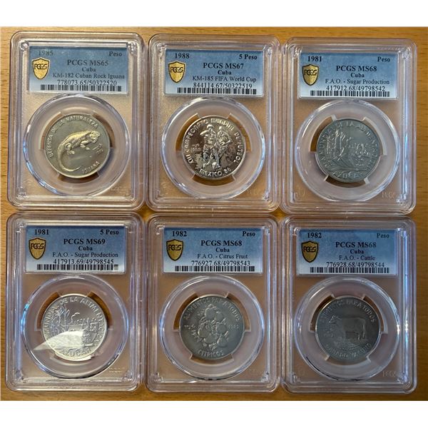 CUBA: Republic, LOT of 6 PCGS graded coins