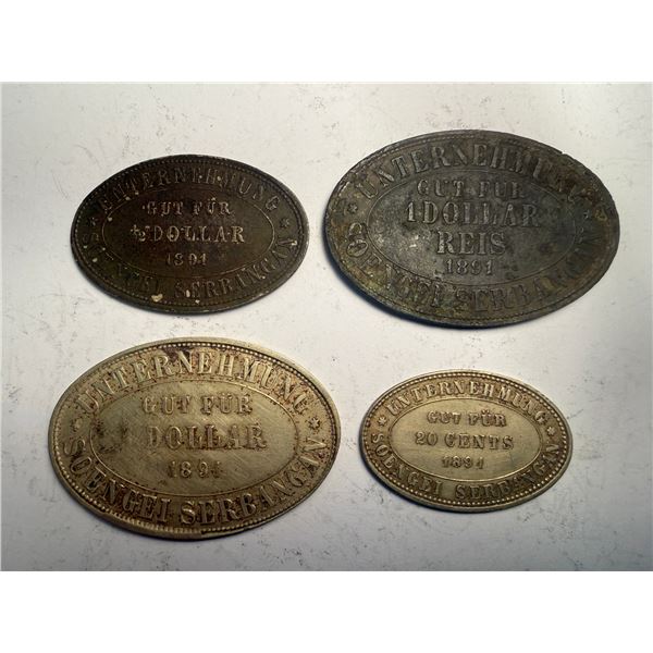 NETHERLANDS EAST INDIES: Plantation Tokens, LOT of 4 tokens