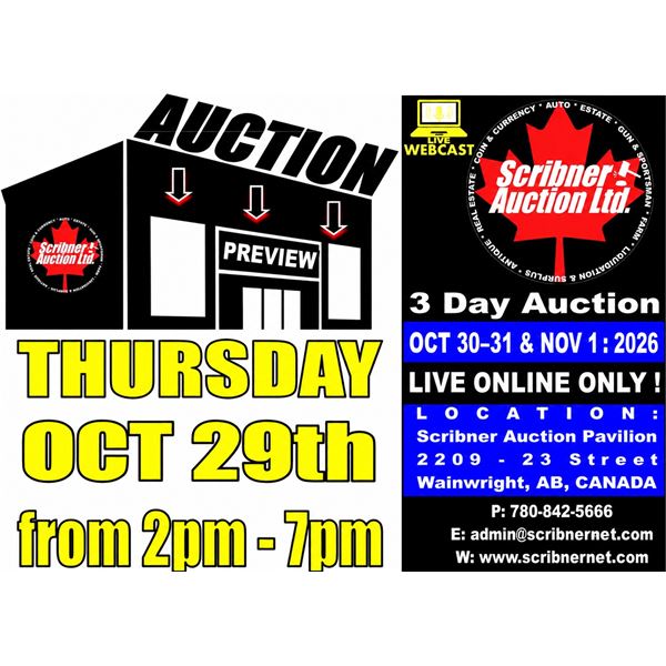 OPEN HOUSE - PREVIEW THURSDAY : Oct 29th : from 2-7pm Alberta Canada Time