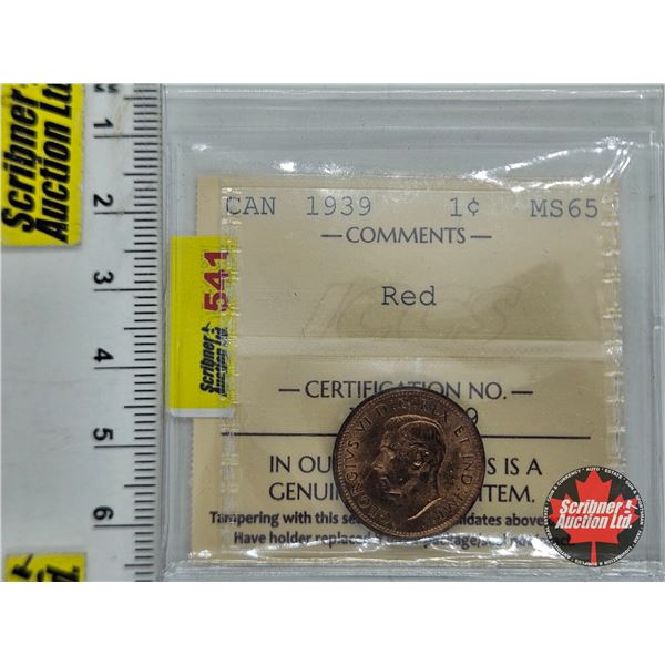 Canada One Cent 1939 (ICCS Cert : MS65 : Red)