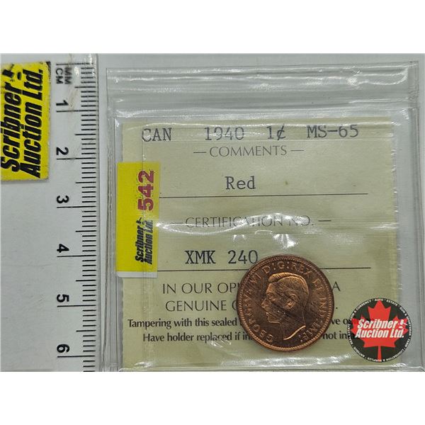 Canada One Cent 1940 (ICCS Cert : MS-65 : Red)