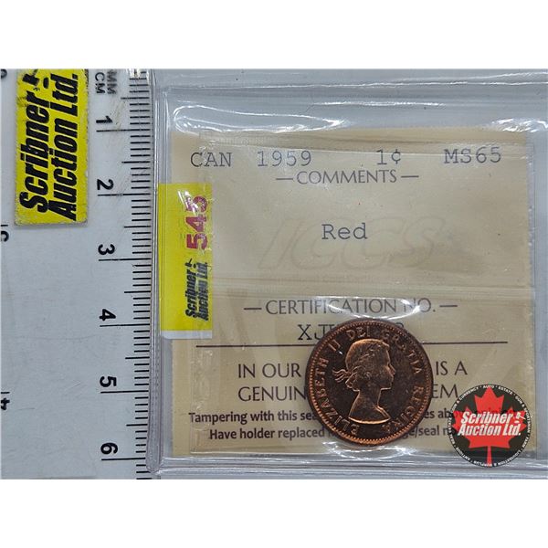 Canada One Cent 1959 (ICCS Cert : MS65 : Red)