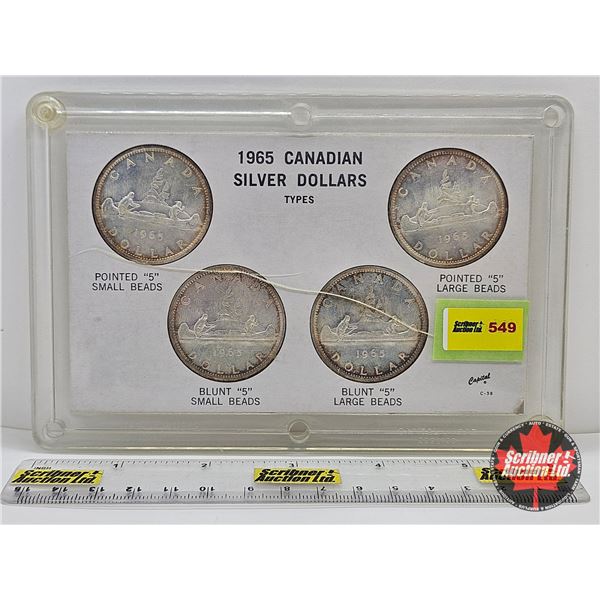 Canada 1965 Canadian Silver Dollars Types (4 Encased)  (Note : Case Cracked)