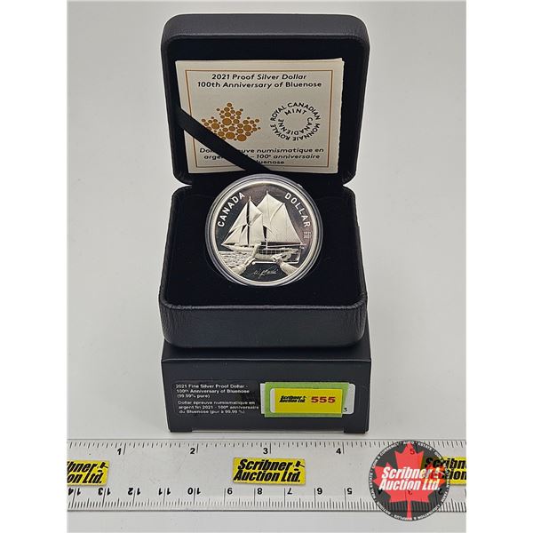 RCM Canada 2021 Proof Silver Dollar : 100th Anniversary of Bluenose (COA #20245 : 99.99%)