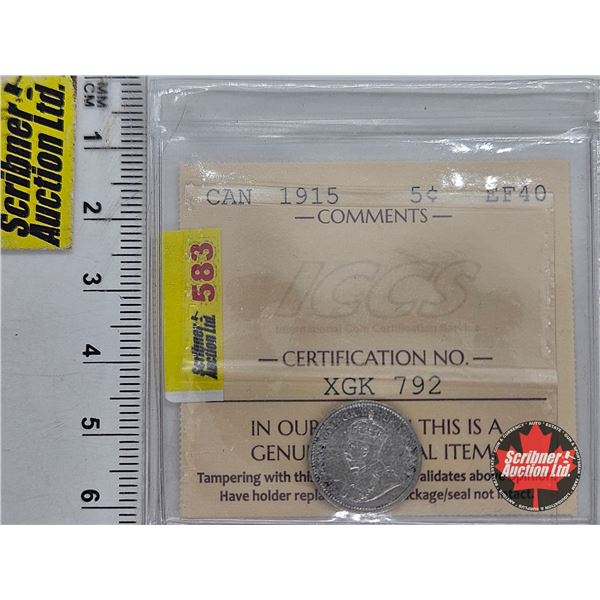 Canada Five Cent 1915 (ICCS Cert : EF40)