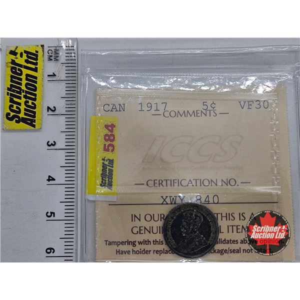 Canada Five Cent 1917 (ICCS Cert : VF30)