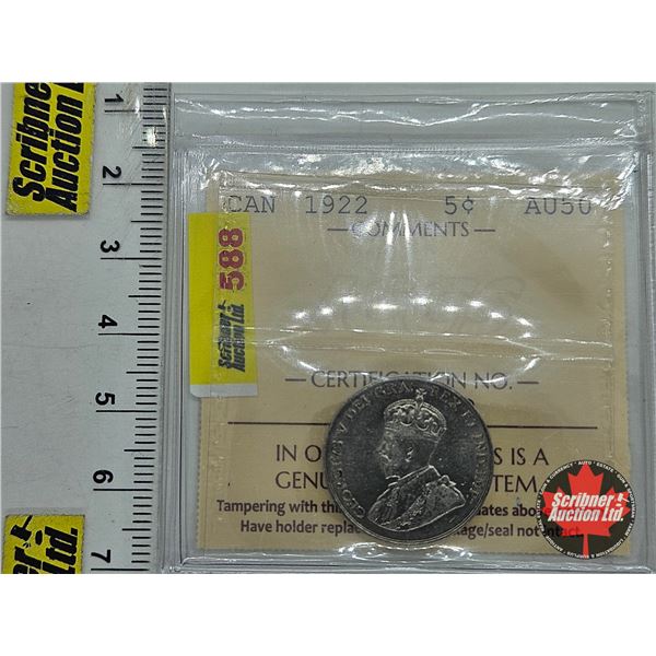 Canada Five Cent 1922 (ICCS Cert : AU50)