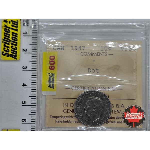 Canada Five Cent 1947 (ICCS Cert : VF30 : Dot)
