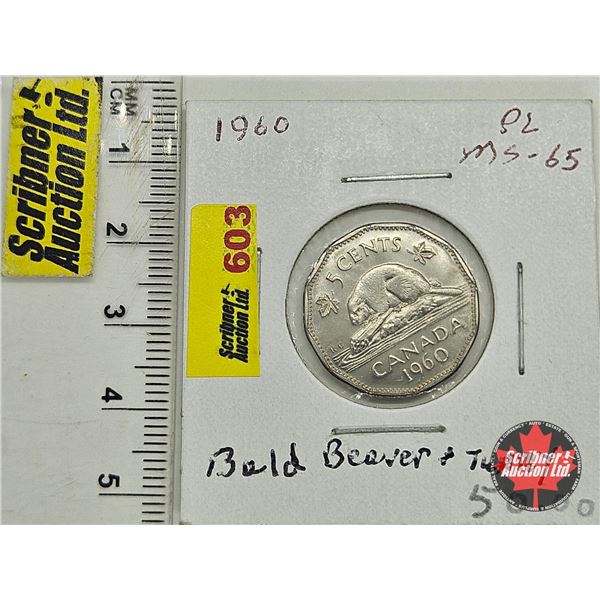 Canada Five Cent 1960 Bald Beaver