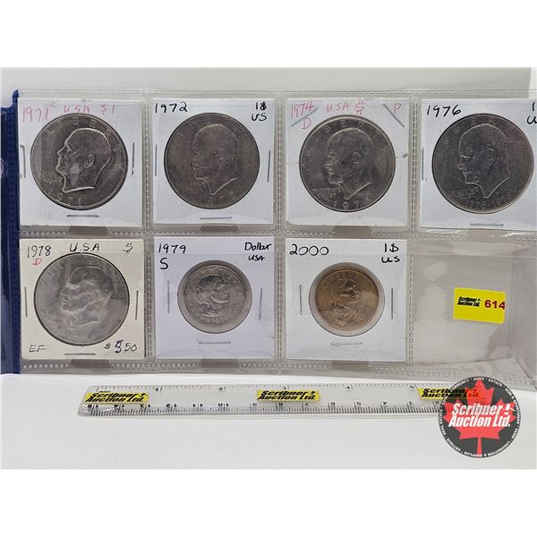 USA Dollar Coins (7) : 1971 ; 1972; 1974D; 1976; 1978D; 1979S; 2000