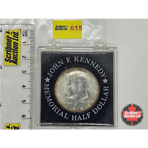 USA JOHN F KENNEDY Memorial Half Dollar 1964 "Commemorated by THE SINGER COMPANY ~ MAY, 1964"