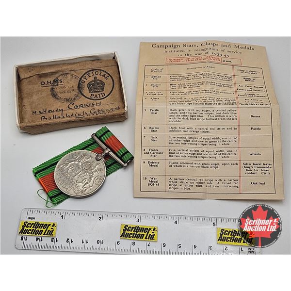1945 Defence Medal : Recognition of Service in the war of 1939-1945